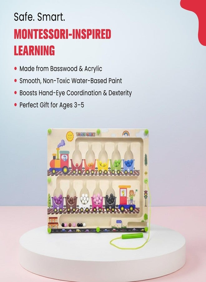 Braintastic لعبة ألغاز لوحة متاهة الألوان والأرقام المغناطيسية من براينتاستيك مونتيسوري، هدية تعليمية وترفيهية للأطفال الصغار في أعياد ميلادهم (متاهة القطار) - Image 2